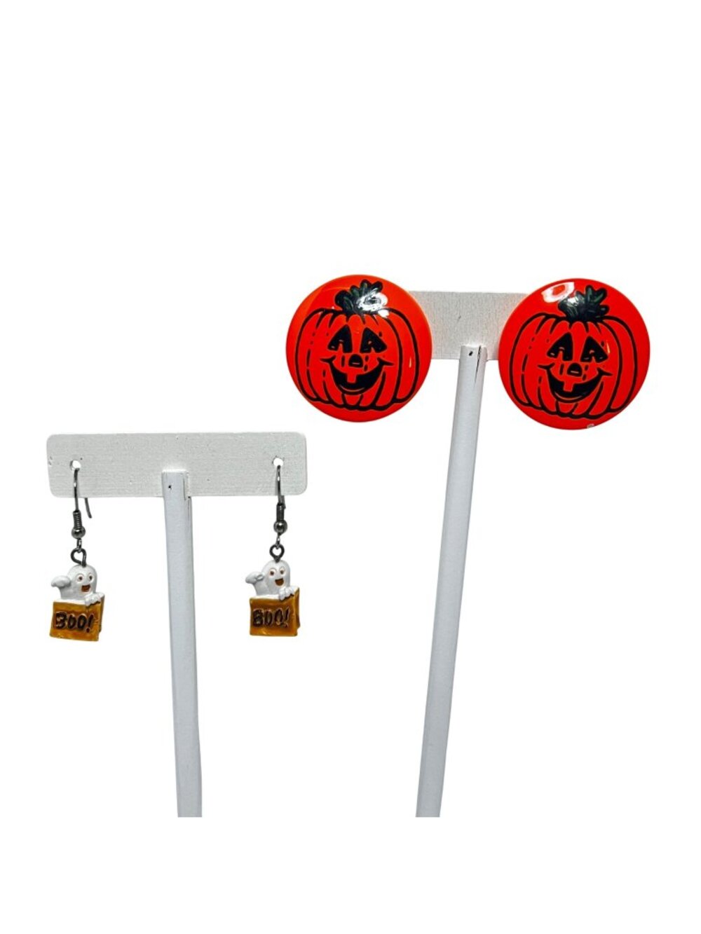 Two Pair Of Halloween Pumpkin And Ghost Pierced Earrings (6534)